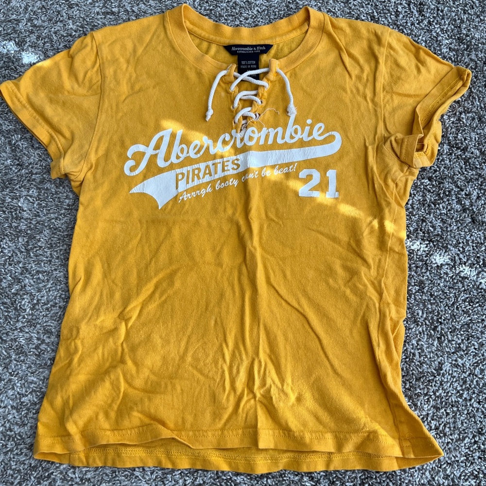 Abercrombie & Fitch Yellow Y2K Tie Front Short Sleeve Shirt
